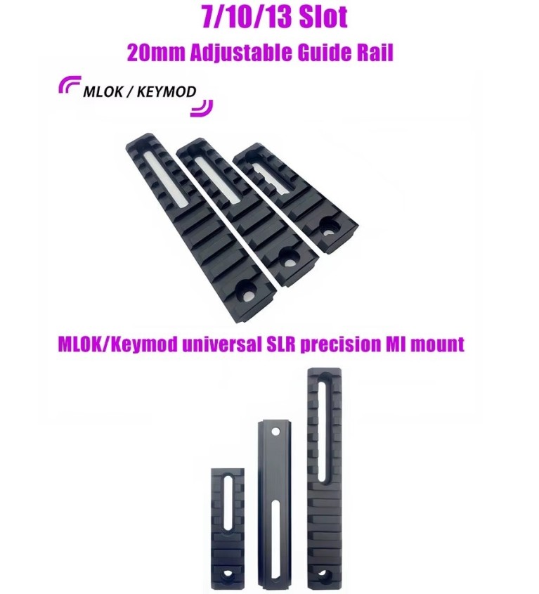 Lot de 2 rails universels en aluminium anodisé pour montage M-lok  7/10/13 fentes selon votre choix