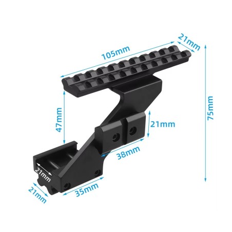 Montage Rail picatinny supérieur et latéral en metal pour arme de poing