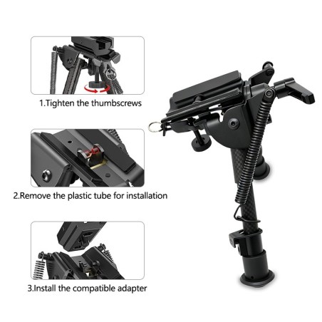 Bipied pivotant Métal pour rail picatinny et grenadière avec adaptateur pour rail picatinny
