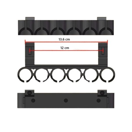 Porte 6 cartouches calibre 12 montage double fixation sur rail picatinny