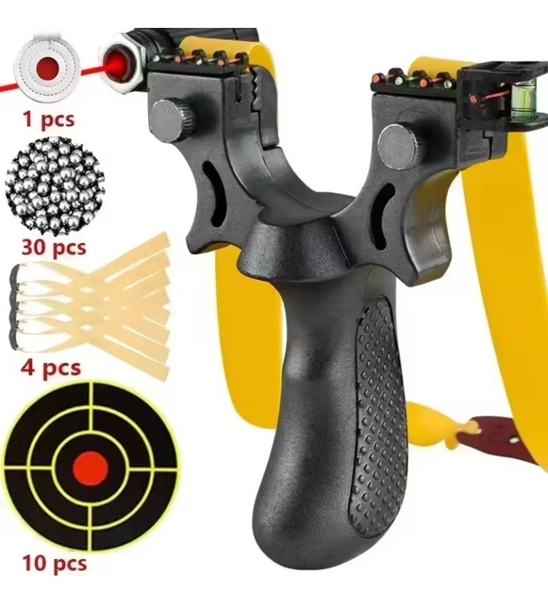 Pack lance pierre / Fronde de chasse noir avec laser, cibles, elastiques et billes en metal (