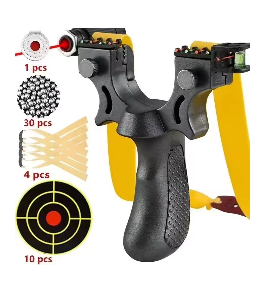 Pack lance pierre / Fronde de chasse noir avec laser, cibles, elastiques et billes en metal (
