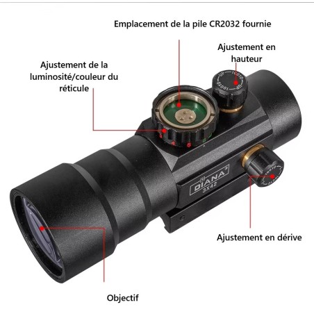 Red dot Diana avec zoom 3X44 point rouge et vert pour rail de 11 et 22 mm