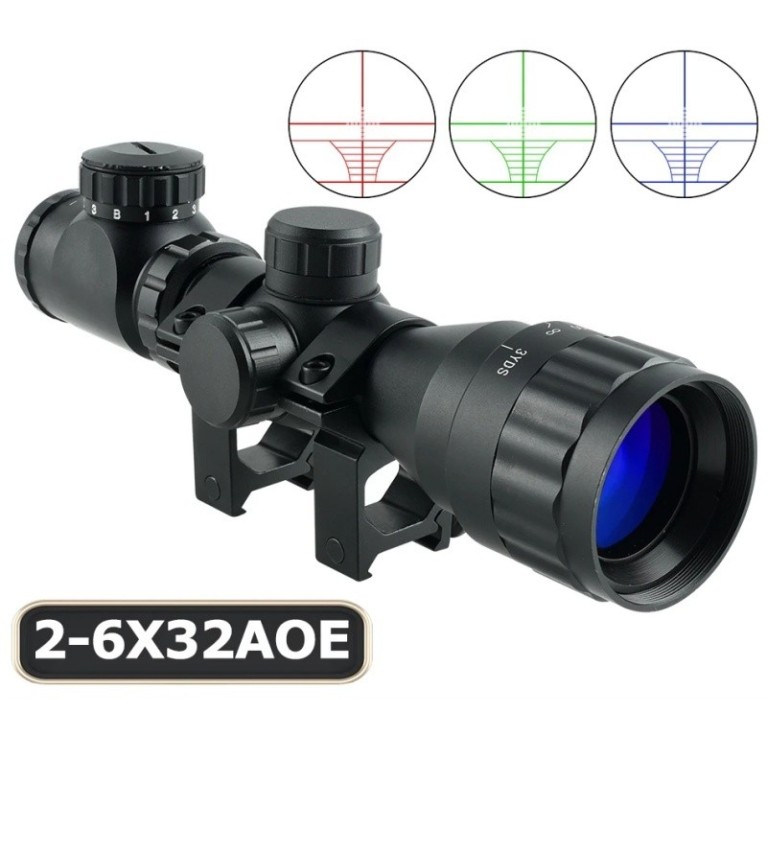 Lunette de tir 2-6x32 compacte avec réticule illuminé colliers 11 ou 22 mm