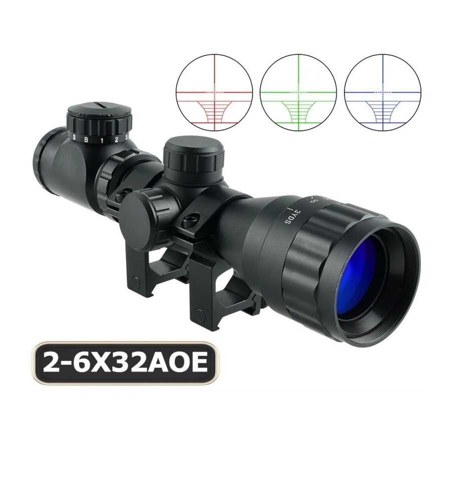 Lunette de tir 2-6x32 compacte avec réticule illuminé colliers 11 ou 22 mm