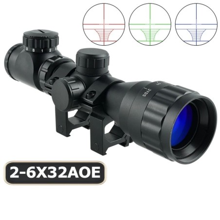 Lunette de tir 2-6x32 compacte avec réticule illuminé colliers 11 ou 22 mm