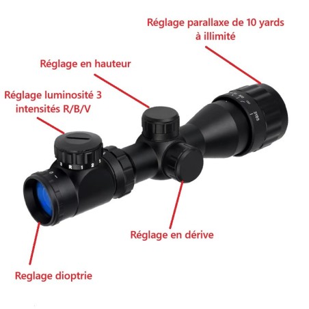 Lunette de tir 2-6x32 compacte avec réticule illuminé colliers 11 ou 22 mm