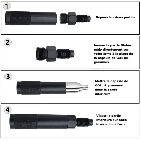 Adaptateur CO2 88g vers 1x 12 grammes compatible Umarex MCX et MPX