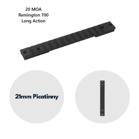 Embase rail picatinny 20 MOA en acier pour Carabine Remignton 700 Long Action