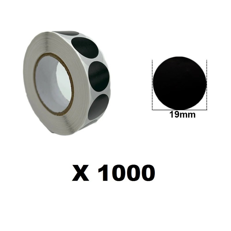 1000 pastilles autocollantes noires 19 mm pour cible
