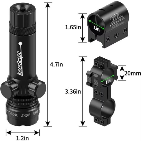 Laser Vert Ultra puissant pour rail picatinny ou fixation lunette avec switch déporté