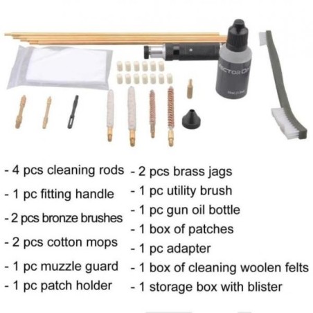 Kit de nettoyage Professionnel Vector Optic calibre 17 hmr, 22LR, 4,5 et 5,5 mm