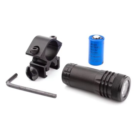 Lampe tactique strobo pour rail 11 et 22 mm avec pile rechargeable, chargeur et switch déporté