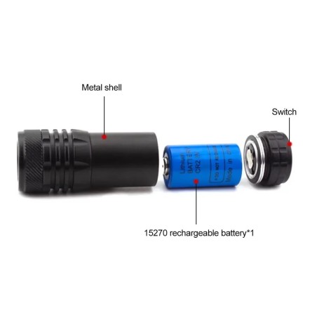 Lampe tactique strobo pour rail 11 et 22 mm avec pile rechargeable, chargeur et switch déporté