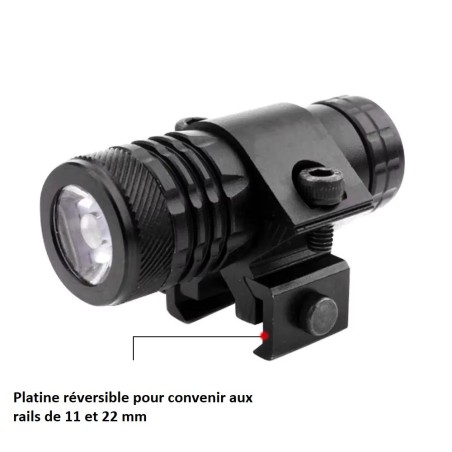 Lampe tactique strobo pour rail 11 et 22 mm avec pile rechargeable, chargeur et switch déporté