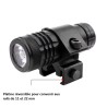 Lampe tactique strobo pour rail 11 et 22 mm avec pile rechargeable, chargeur et switch déporté