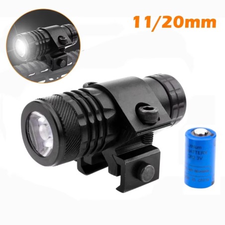 Lampe tactique strobo pour rail 11 et 22 mm avec pile rechargeable, chargeur et switch déporté