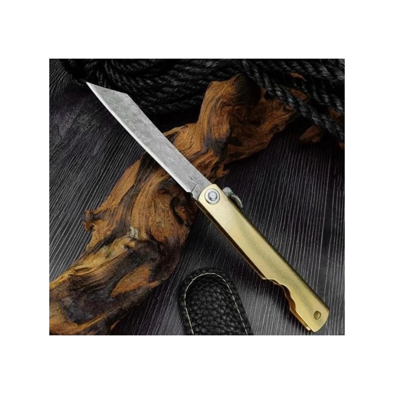 Couteau de poche japonais Higonokami lame damas
