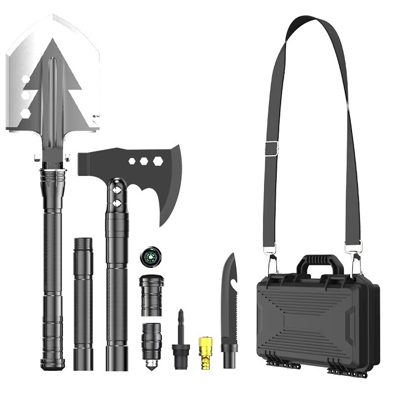 Kit complet pour le camping avec Pelle, Hache, Scie, Couteau