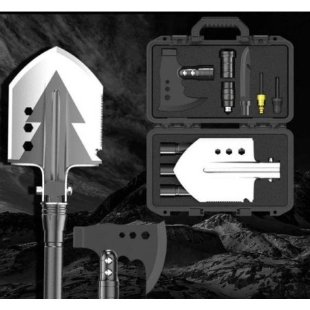 Kit complet pour le camping avec Pelle, Hache, Scie, Couteau