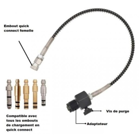 Adaptateur PCP 300 bars pour bouteille de plongée (DIN - 5/8 BSP) mâle vers quick connect femelle