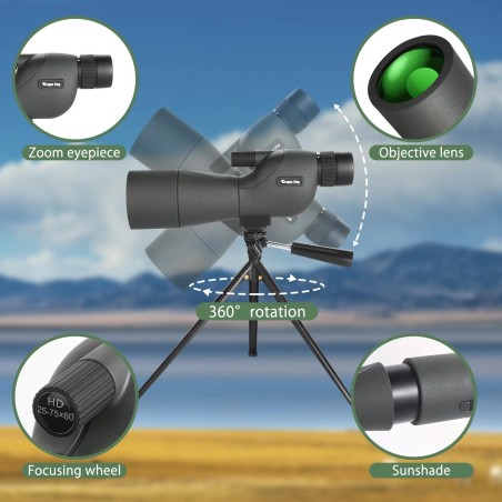 Télescope Monoculaire 25-75x60 avec trépied et adaptateur pour smartphone
