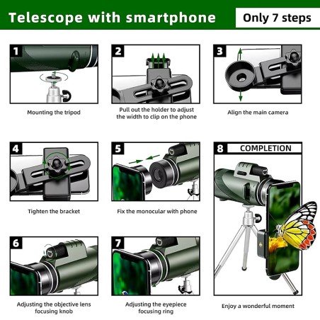Télescope Monoculaire de vision avec trépied et adaptateur pour smartphone