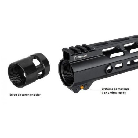 Garde main Alu 12" noir pour AR15 avec attache M-lok, QD et picatinny